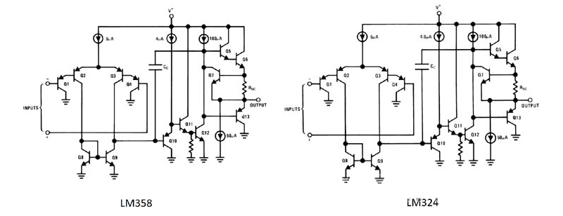 Internal Circuitry: LM324 vs LM358